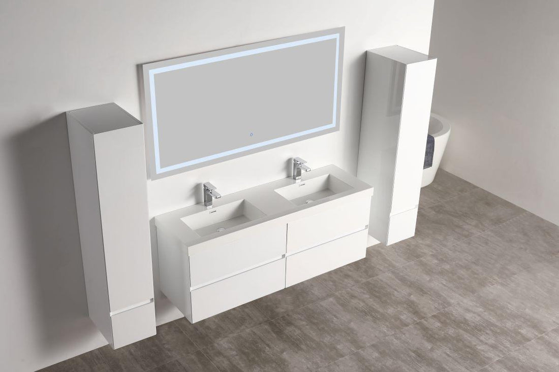 Blossom Assisi 60" Double sink Vanity - Luxurious Minimalist Design with Soft-Closing Drawers, Glossy White, front