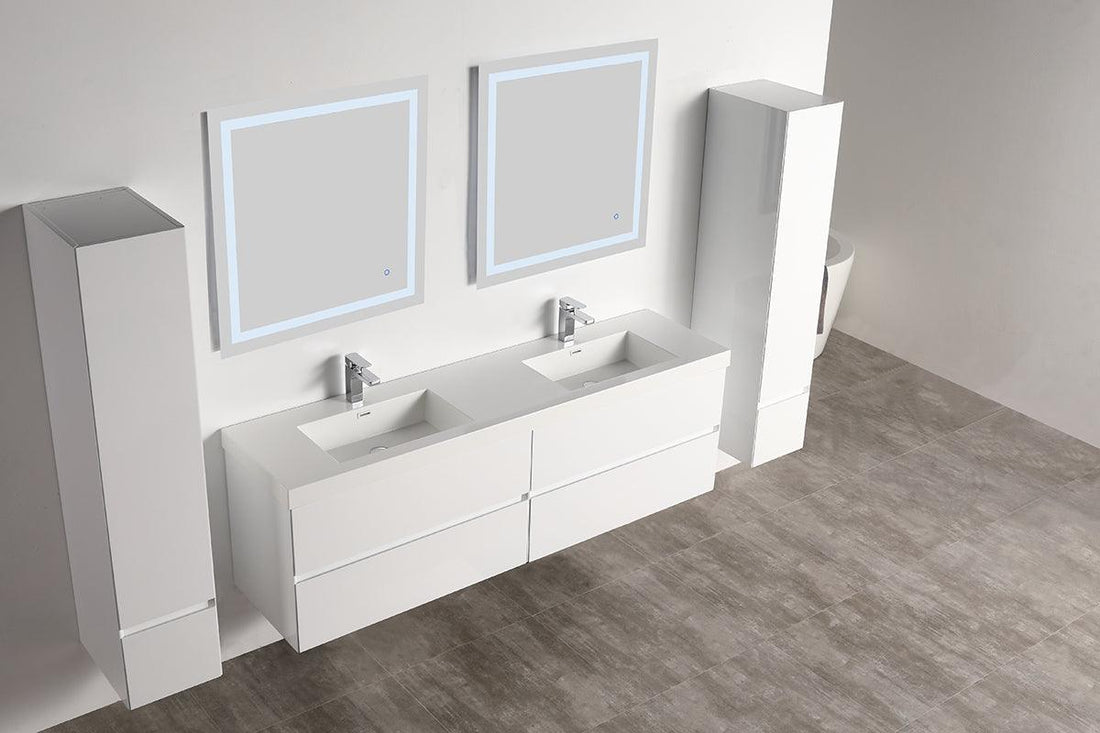 Blossom Assisi 72" Double sink Vanity - Luxurious Minimalist Design with Soft-Closing Drawers, Glossy White, front