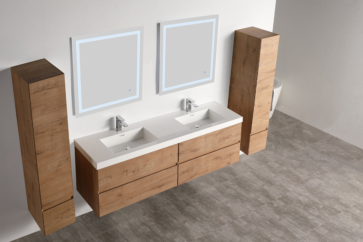 Blossom Assisi 72" Double sink Vanity - Luxurious Minimalist Design with Soft-Closing Drawers, Classic Oak, side