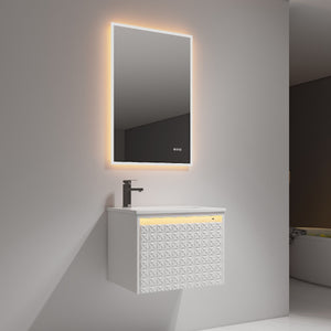 Blossom Thun 24″ Vanity with Droplet-Shaped Basin - LED Illuminated & 3D Diamond Pattern Design