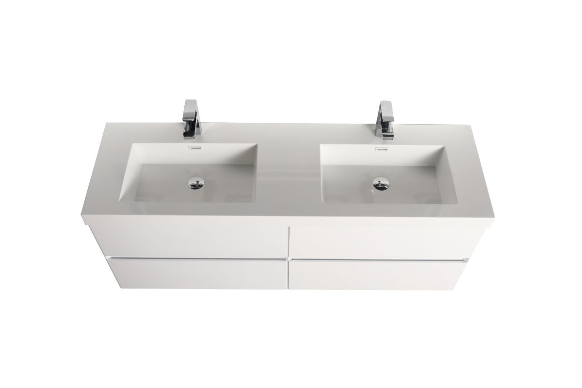 Blossom Assisi 48" Double sink Vanity - Sleek Minimalist Design with Soft-Closing Drawers, Glossy White, up