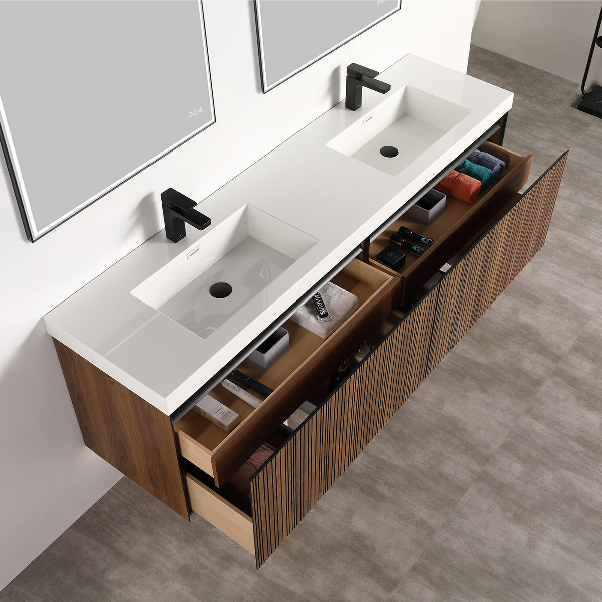 Blossom Lille – 72 Inch Double Vanity - Brown Walnut Strip