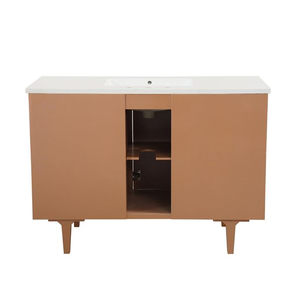 49 in. Single Sink Vanity in Weathered Neutral with Engineered Quartz Top, Hardware in Matte Black, back