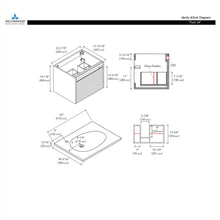 Load image into Gallery viewer, Blossom Thun Khaki 24″ Vanity,  Droplet-Shaped Basin - LED Illuminated &amp; 3D Diamond Pattern, diagram