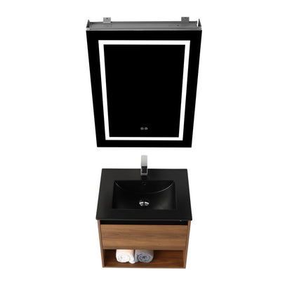 Blossom Bergen Brown Walnut 24" Vanity, Dual LED Illumination, Adjustable Lighting, Black Basin, Front up