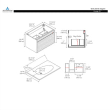 Load image into Gallery viewer, Blossom Voyage 30″ Glossy White Vanity, Droplet-Shaped Basin - LED Illuminated, diagram