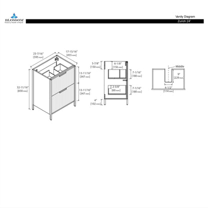 Blossom Zurich 24" Vanity – Glossy White & Metal Grey with Soft-Close Drawers