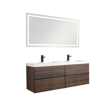 Blossom Annecy 48" Double Sink Wall-Hung Vanity - Modern Minimalist Design with Soft-Closing Drawers in Dark Walnut - side view