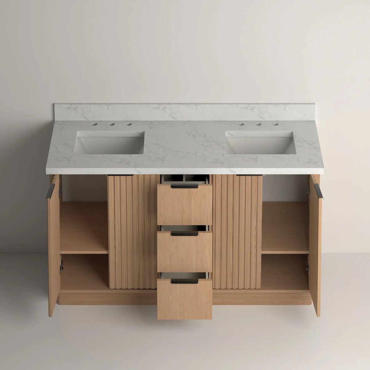 Kathryn 60 inch Double Freestanding Bath Vanity - Open Drawers