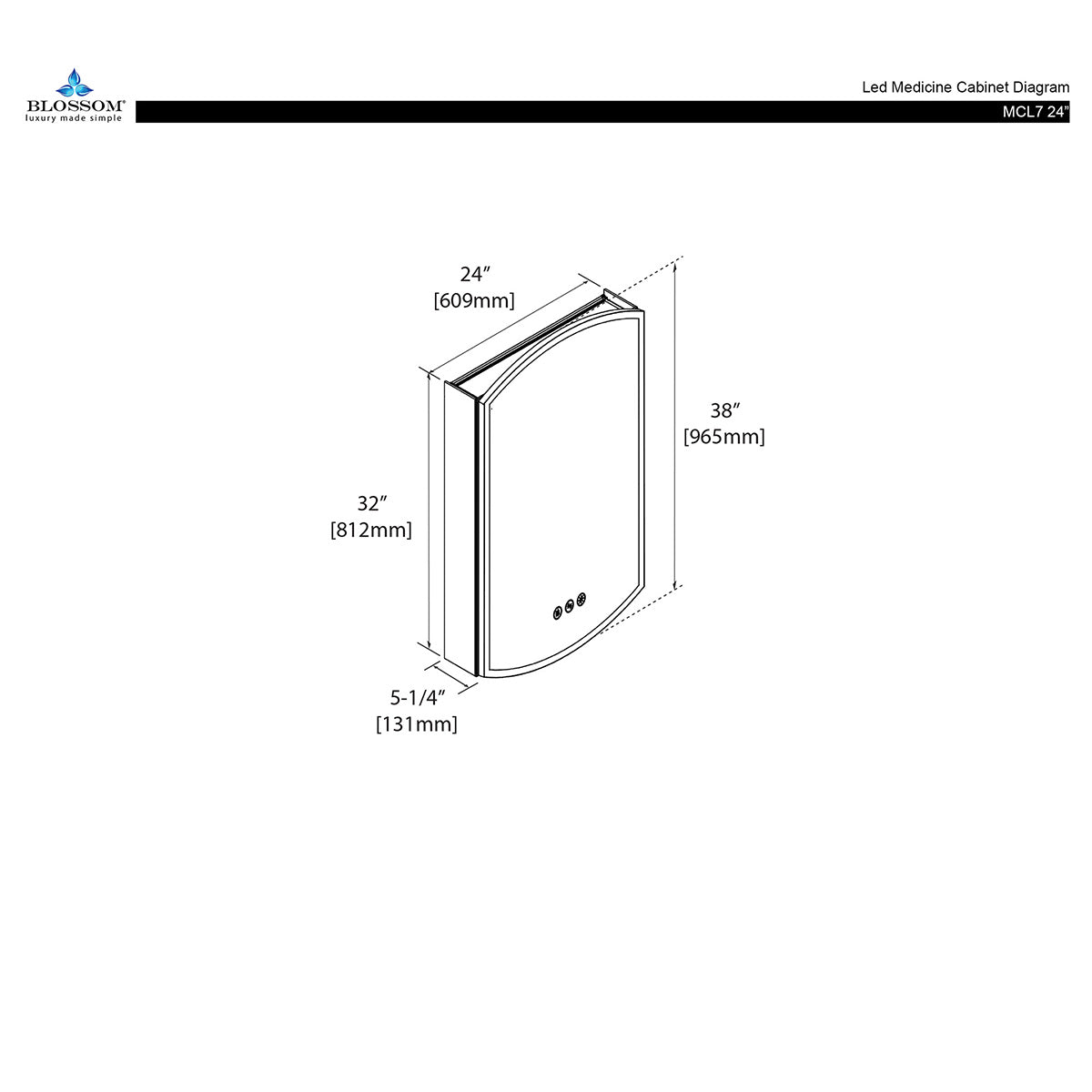 Blossom Castor 24″ LED Medicine Cabinet - diagram