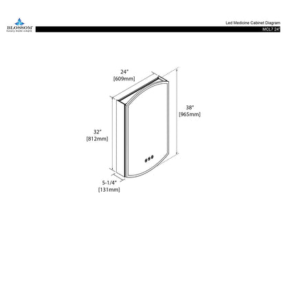 Blossom Castor 24″ LED Medicine Cabinet - diagram