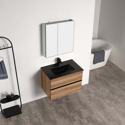 Blossom Annecy 30″ Wall-Hung Vanity - Modern Minimalist Design with Soft-Closing Drawers in Dark Walnut and Maple