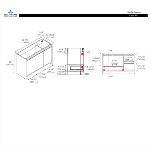 Blossom Capri 48″ Single sink Vanity with Dual LED Illumination - Glossy White, diagram