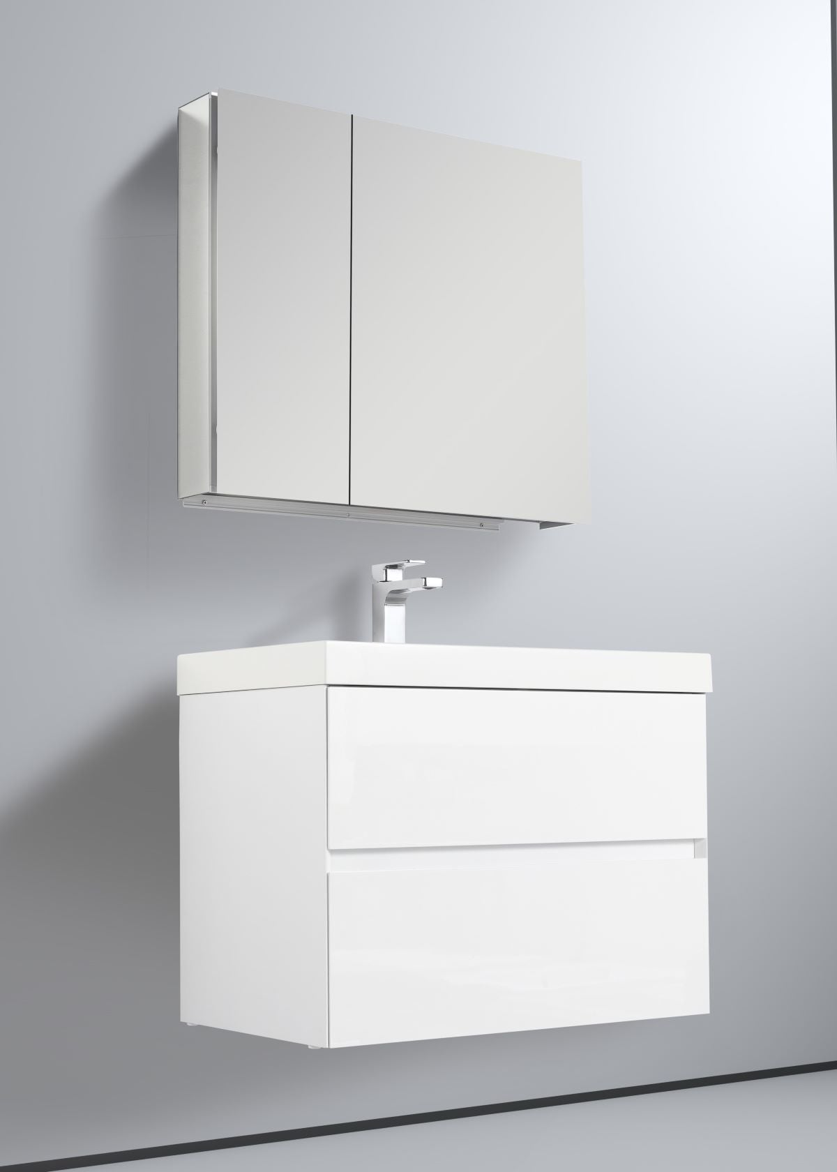 Blossom Assisi 30" Vanity - Eco-Friendly Minimalist Design with Soft-Closing Drawers, Glossy White, Acrylic Basin, side