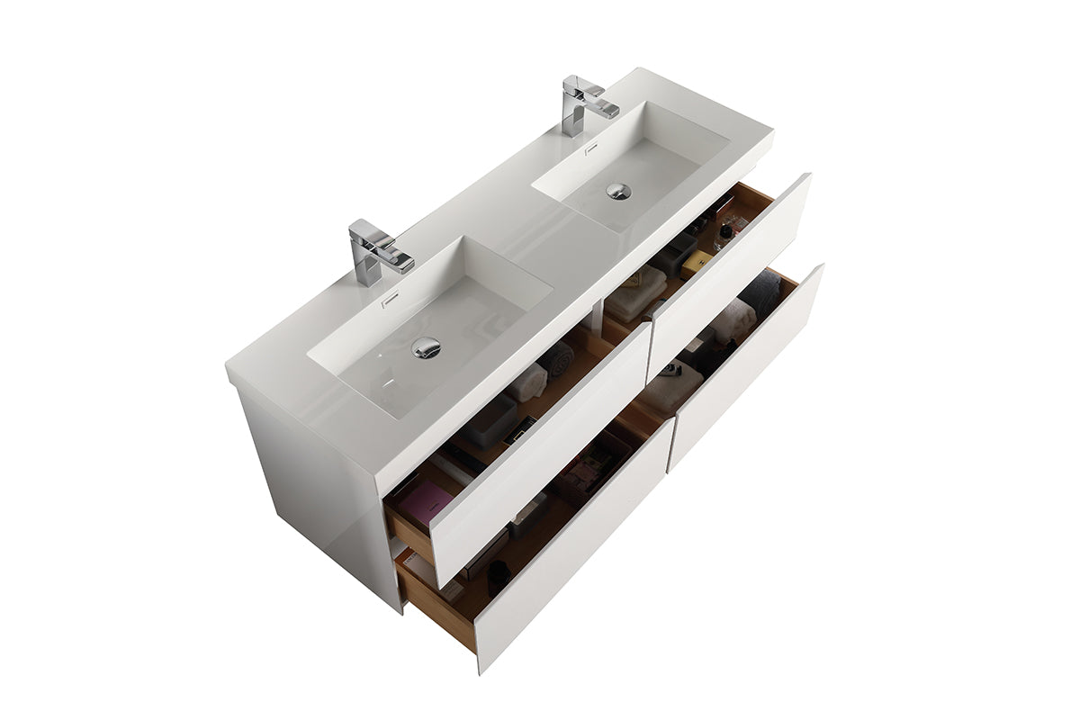 Blossom Assisi 48" Double sink Vanity - Sleek Minimalist Design with Soft-Closing Drawers, Glossy White, open