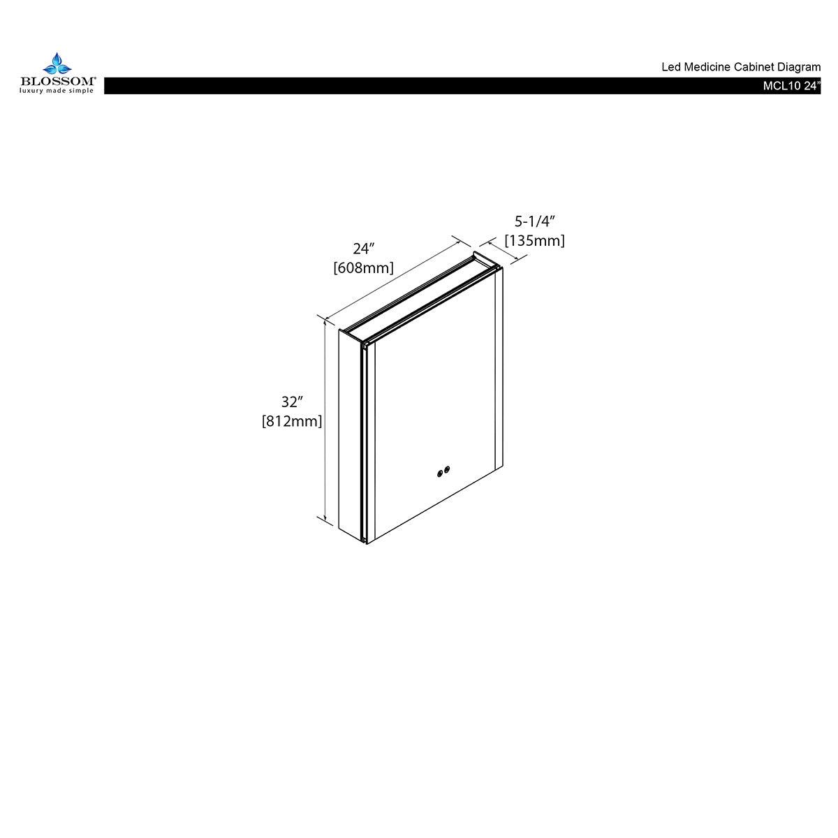 Capella 24-Inch LED Medicine Cabinet – Diagram