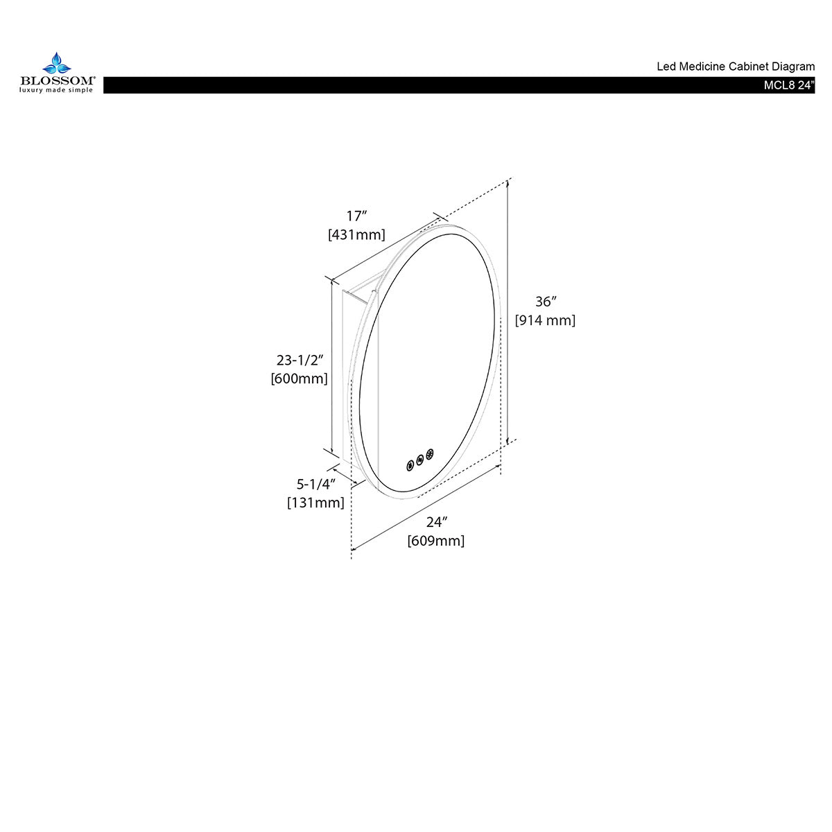 Blossom Spica 24″ Oval LED Medicine Cabinet - diaram