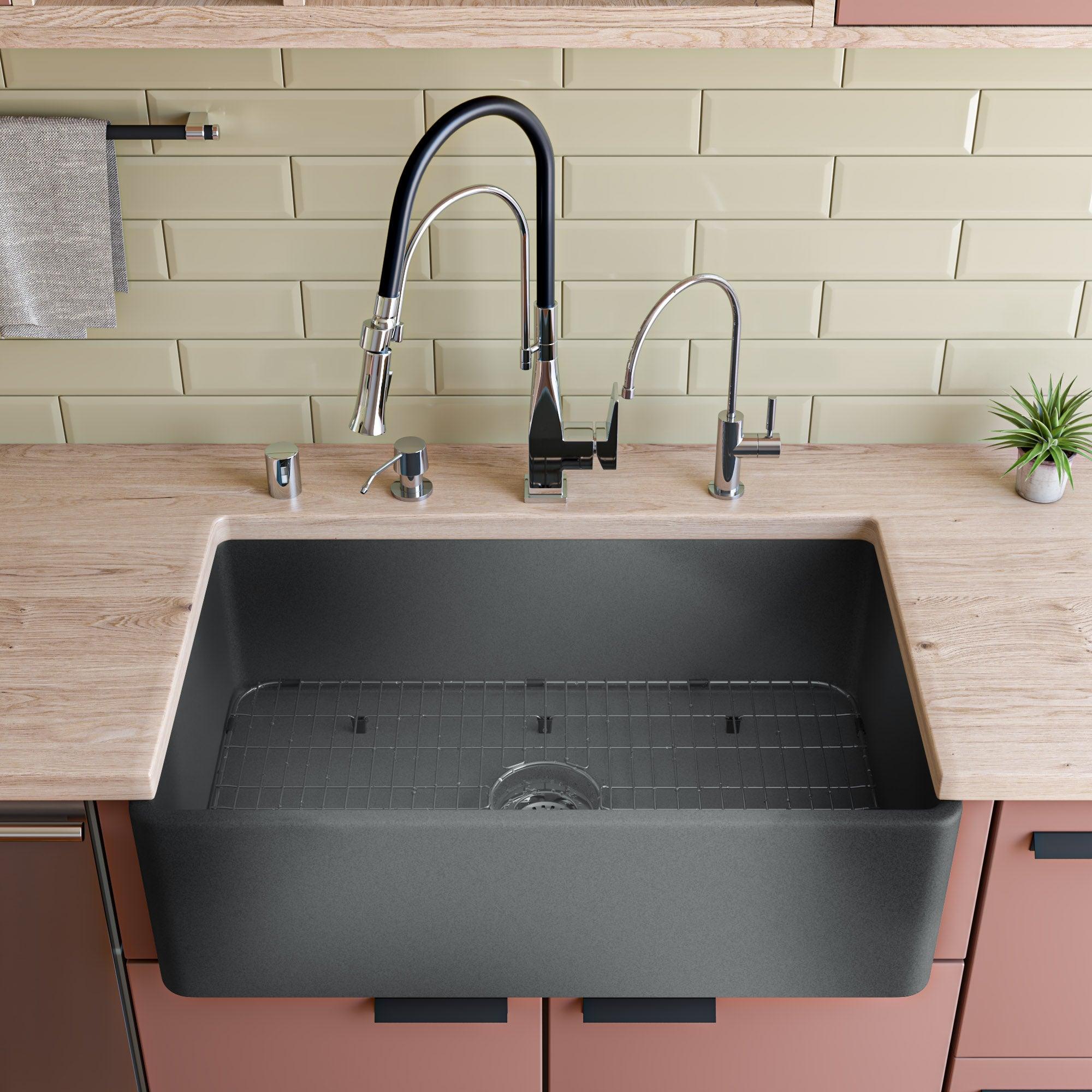ALFI brand ABCO3320SB Concrete Color 33 inch Reversible Single Fireclay Farmhouse Kitchen Sink