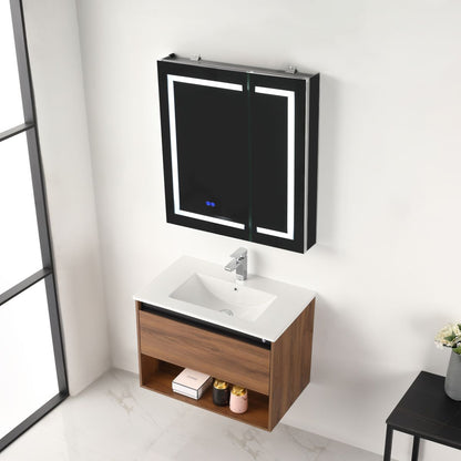 Blossom Bergen Brown Walnut 30" Vanity with Dual LED Illumination - Adjustable Lighting, Ceramic Basin, side