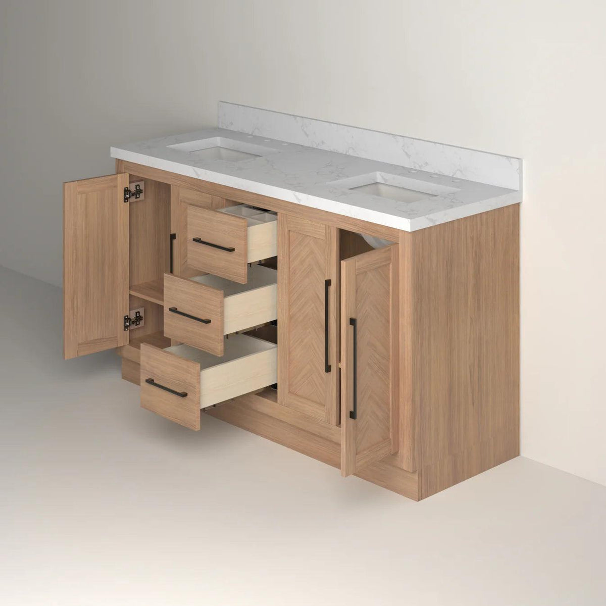 Vivian 60" Double Freestanding Bath Vanity - Open, Drawers