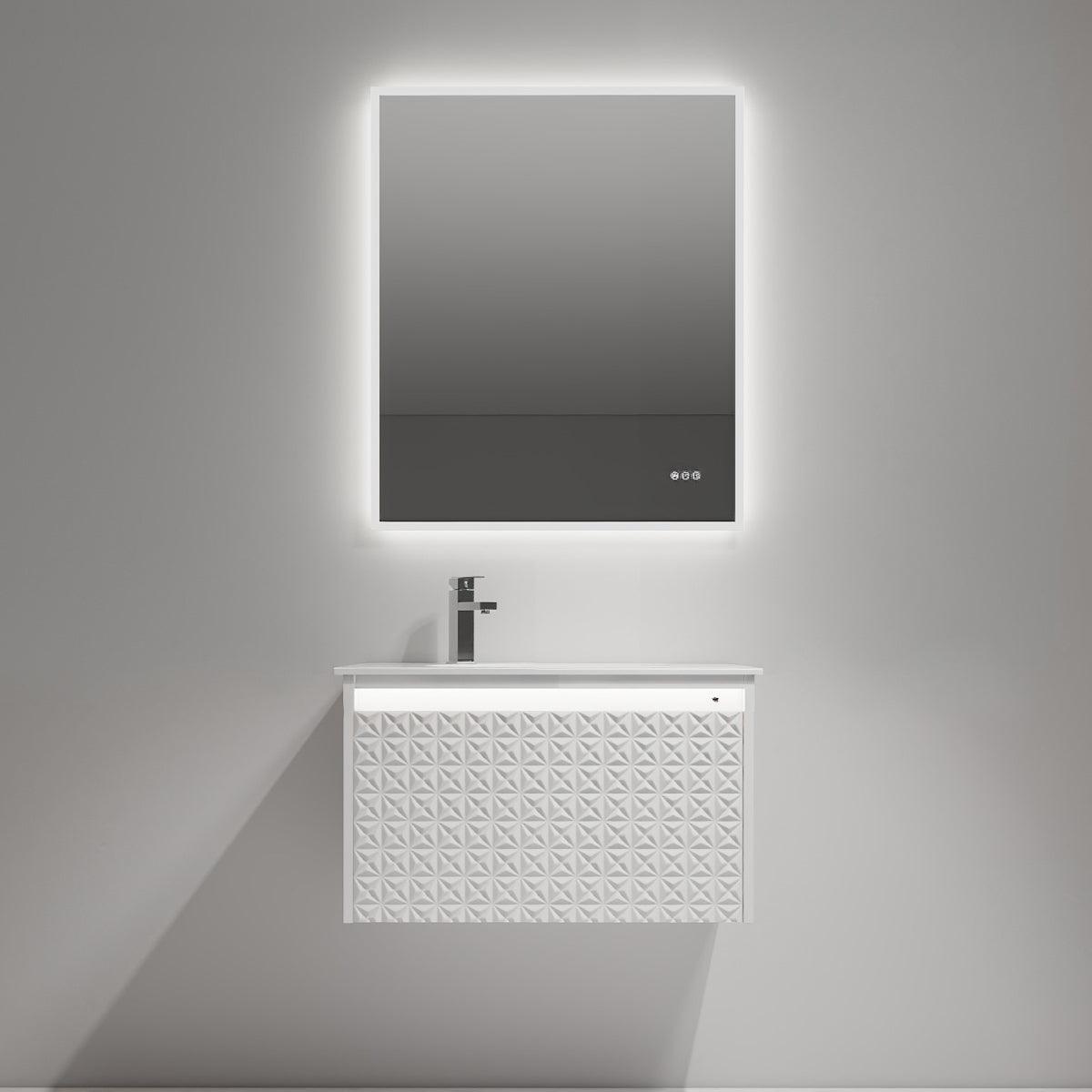 Blossom Thun Glossy White 30″ Vanity with Droplet-Shaped Basin - LED Illuminated, front 