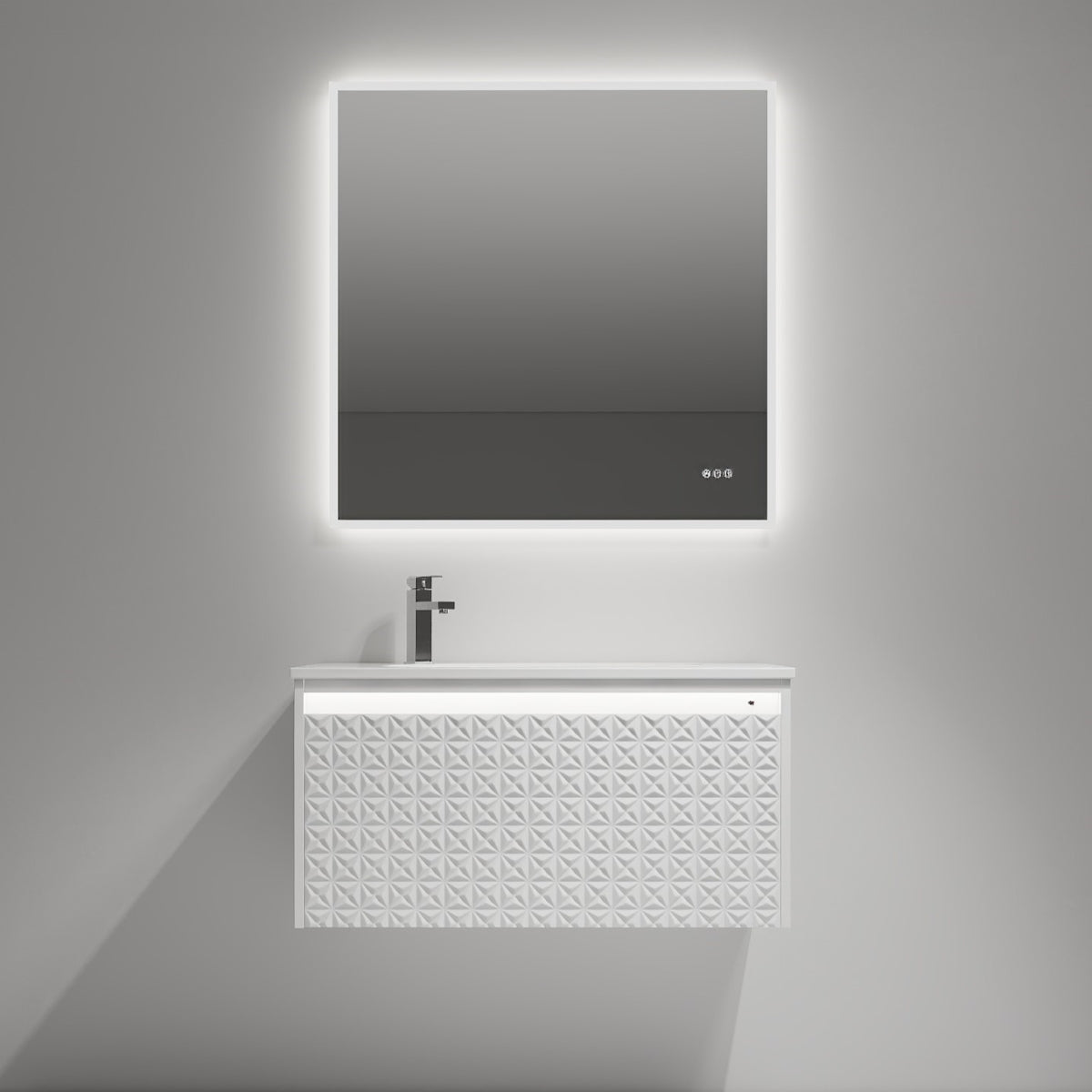 Blossom Glossy White 36″ Vanity with Droplet-Shaped Basin - LED Illuminated, front 1