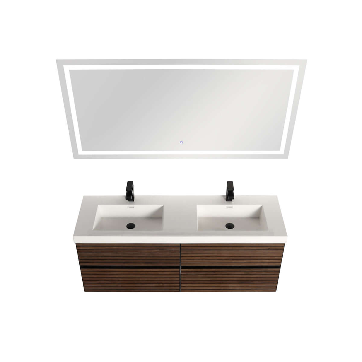 Blossom Annecy 48" Double Sink Wall-Hung Vanity - Modern Minimalist Design with Soft-Closing Drawers in Dark Walnut - front up view