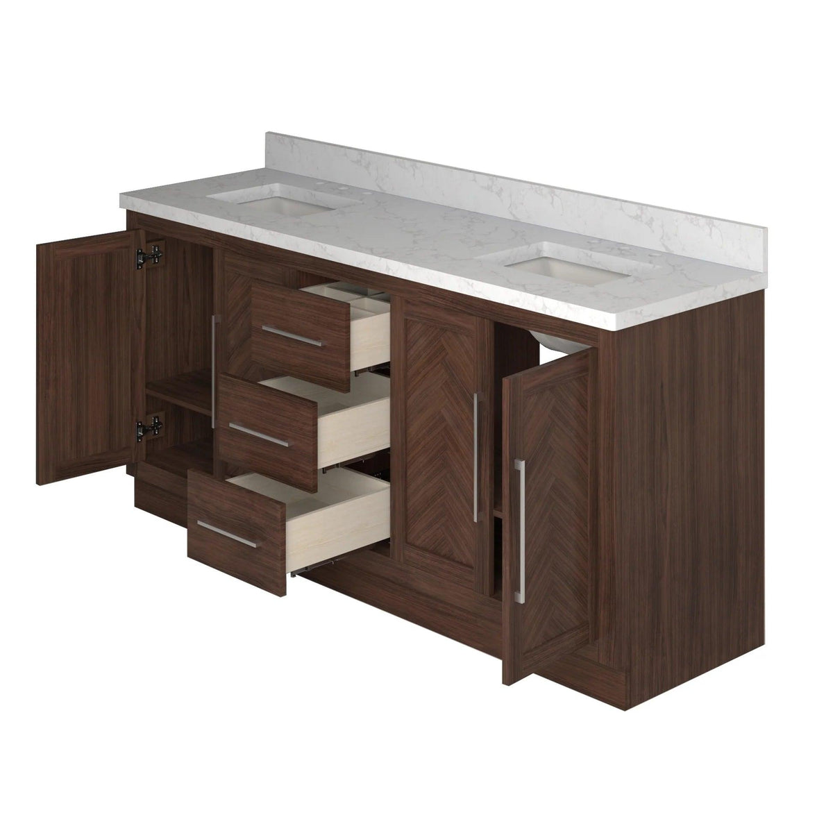 Double Freestanding Bath Vanity in Dark Oak - Open