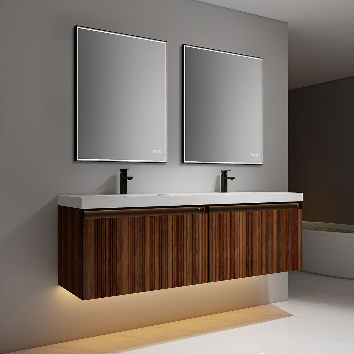 Blossom Lille – 72 Inch Double Vanity - Brown Walnut Strip