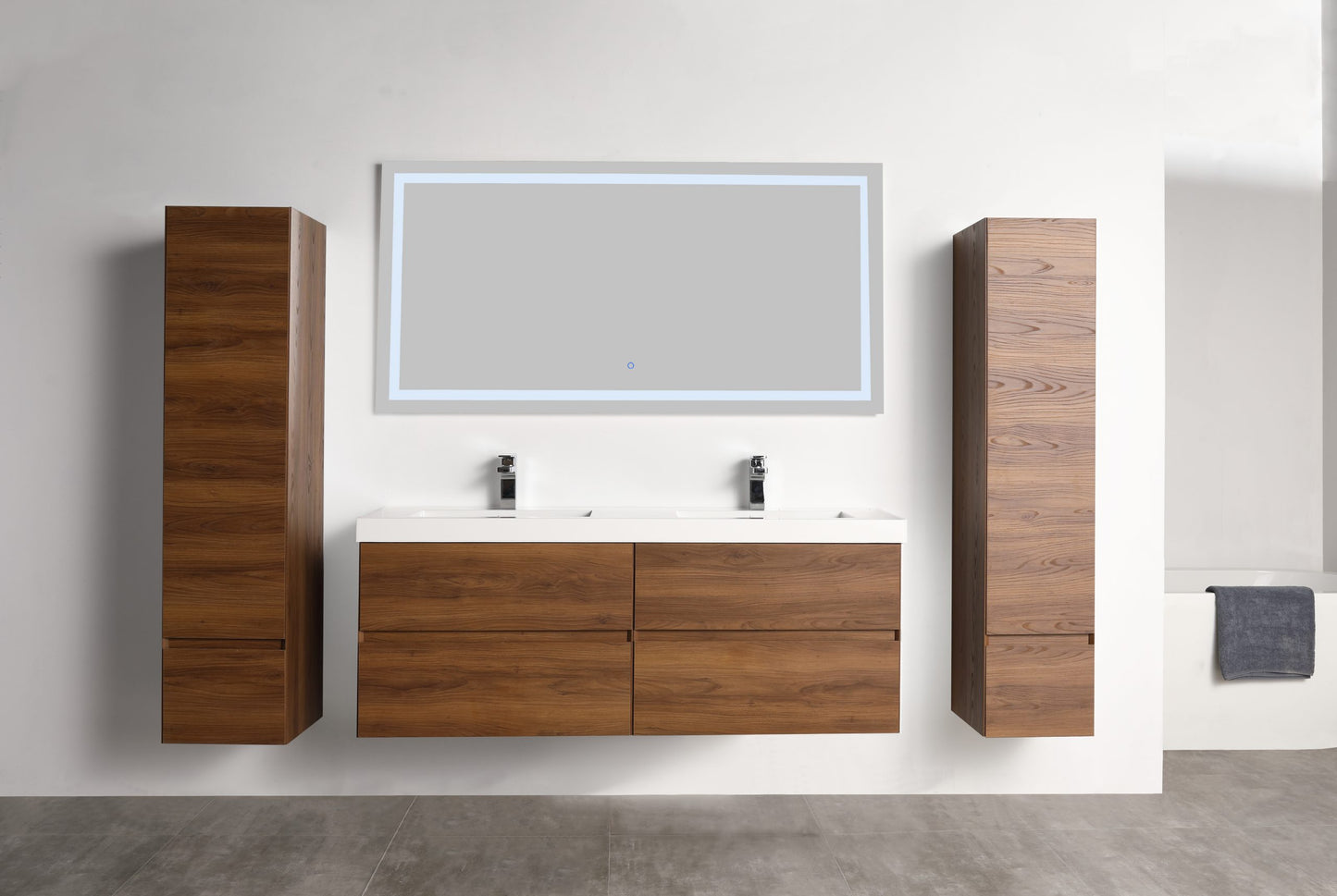  Blossom Assisi 48" Double sink Vanity - Sleek Minimalist Design with Soft-Closing Drawers, Brown Walnut, front