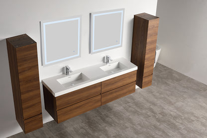 Blossom Assisi 72" Double sink Vanity - Luxurious Minimalist Design with Soft-Closing Drawers, Brown Walnut, up, side