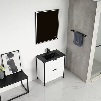 Zurich 30" Glossy White Vanity, Soft-Close Drawers, Black Basin, Up