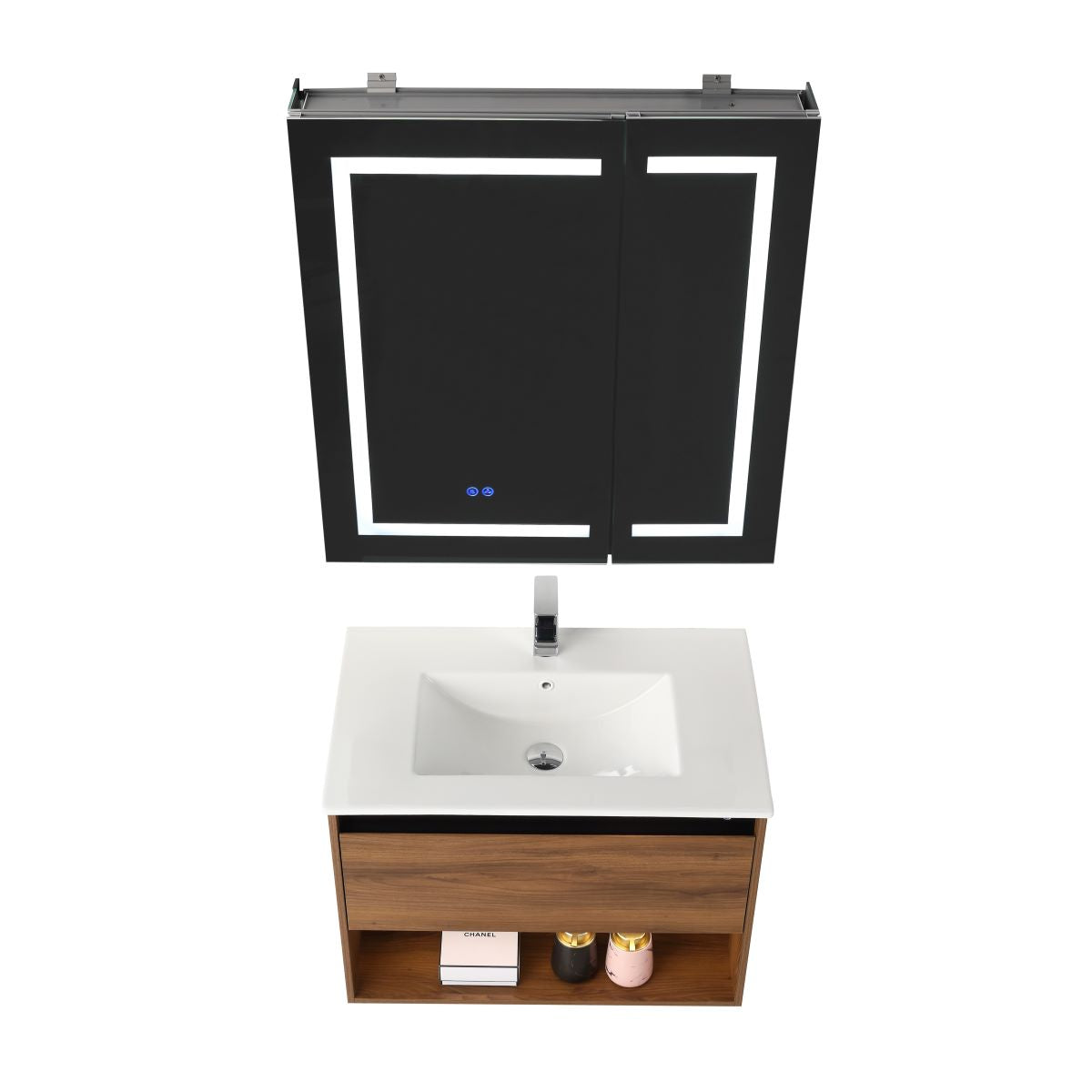 Blossom Bergen Brown Walnut 30" Vanity with Dual LED Illumination - Adjustable Lighting, Acrylic Basin, up