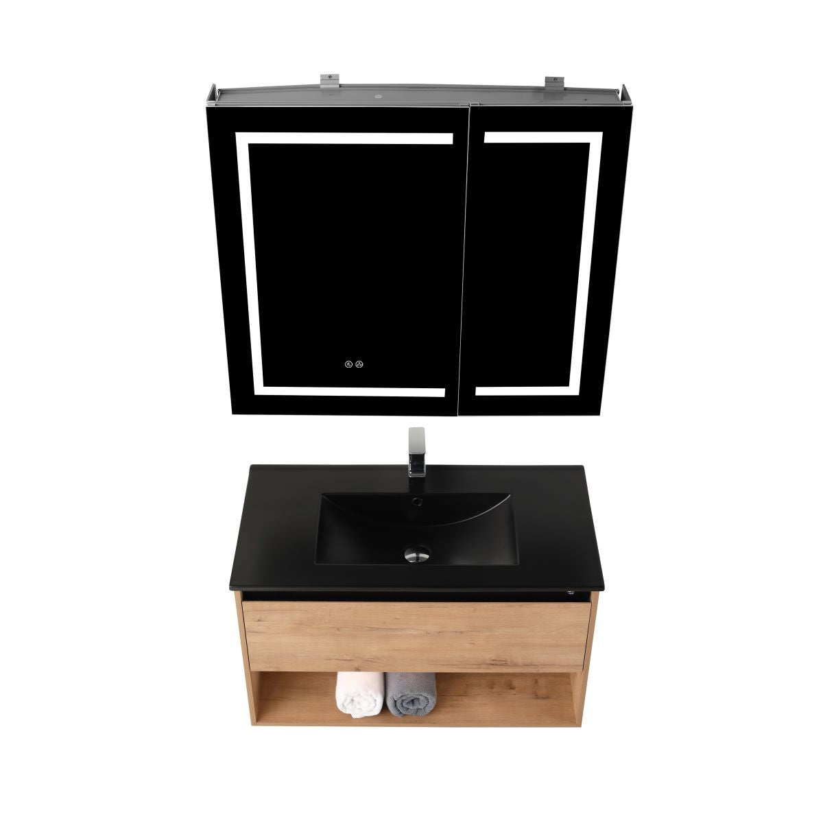 Blossom Bergen Classic Oak  36" Vanity with Dual LED Illumination - Adjustable Lighting, Black Basin, up