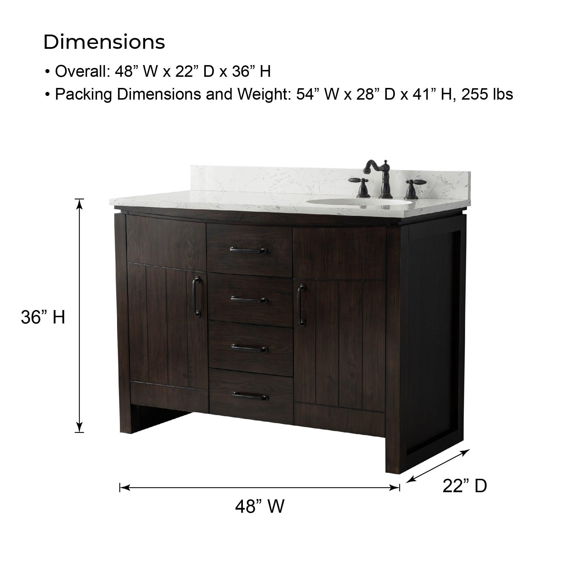 Bellaterra 48 in. Freestanding Bath Vanity - Dimensions
