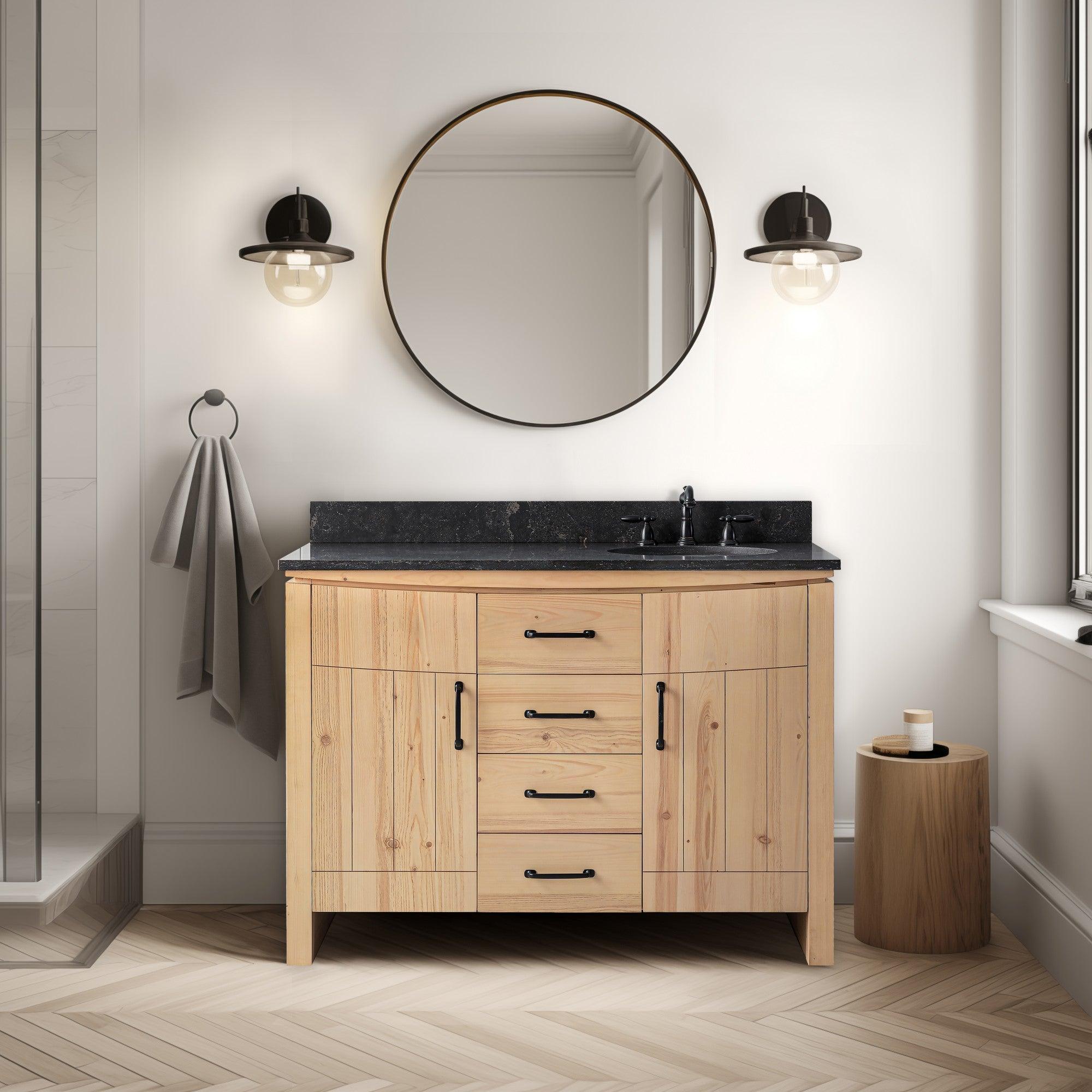Freestanding Bath Vanity with Blue Limestone Countertop - Closed