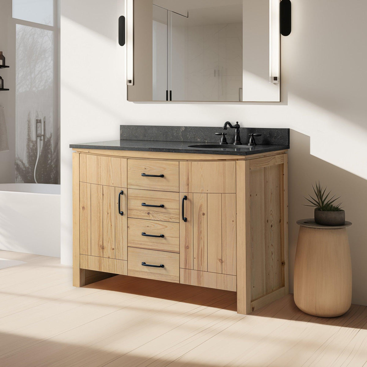 Freestanding Bath Vanity with Blue Limestone Countertop - Front