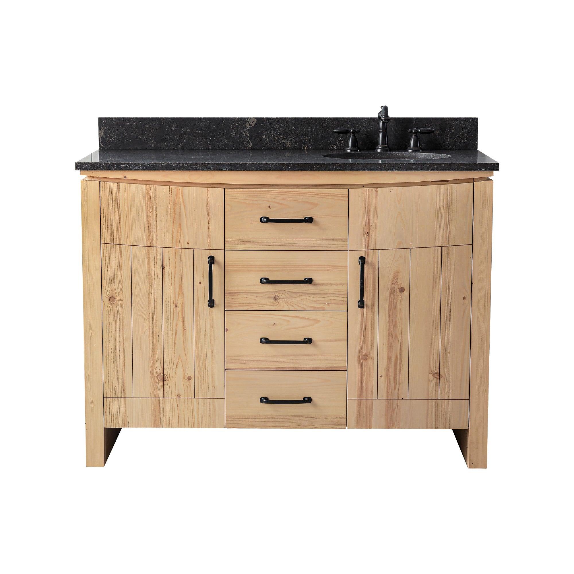 Freestanding Bath Vanity with Blue Limestone Countertop - Front,Closed