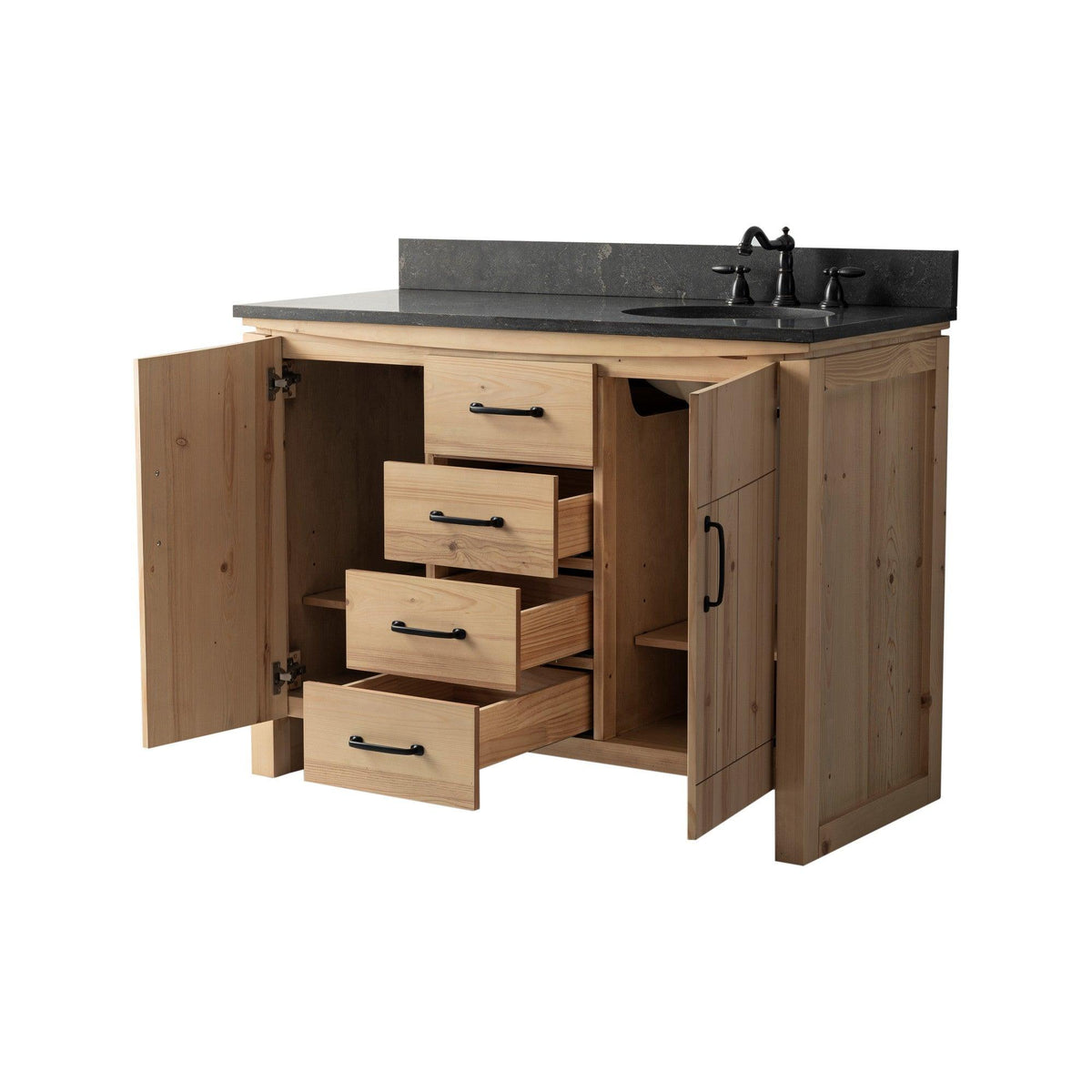 Freestanding Bath Vanity with Blue Limestone Countertop - Open