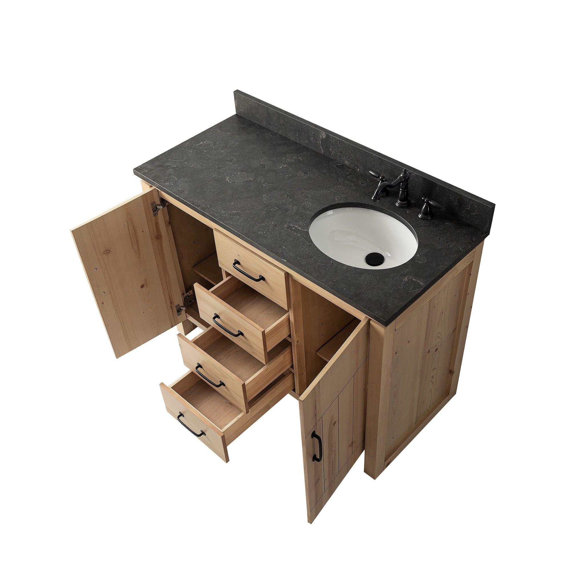 Freestanding Bath Vanity with Blue Limestone Countertop - Open,Up