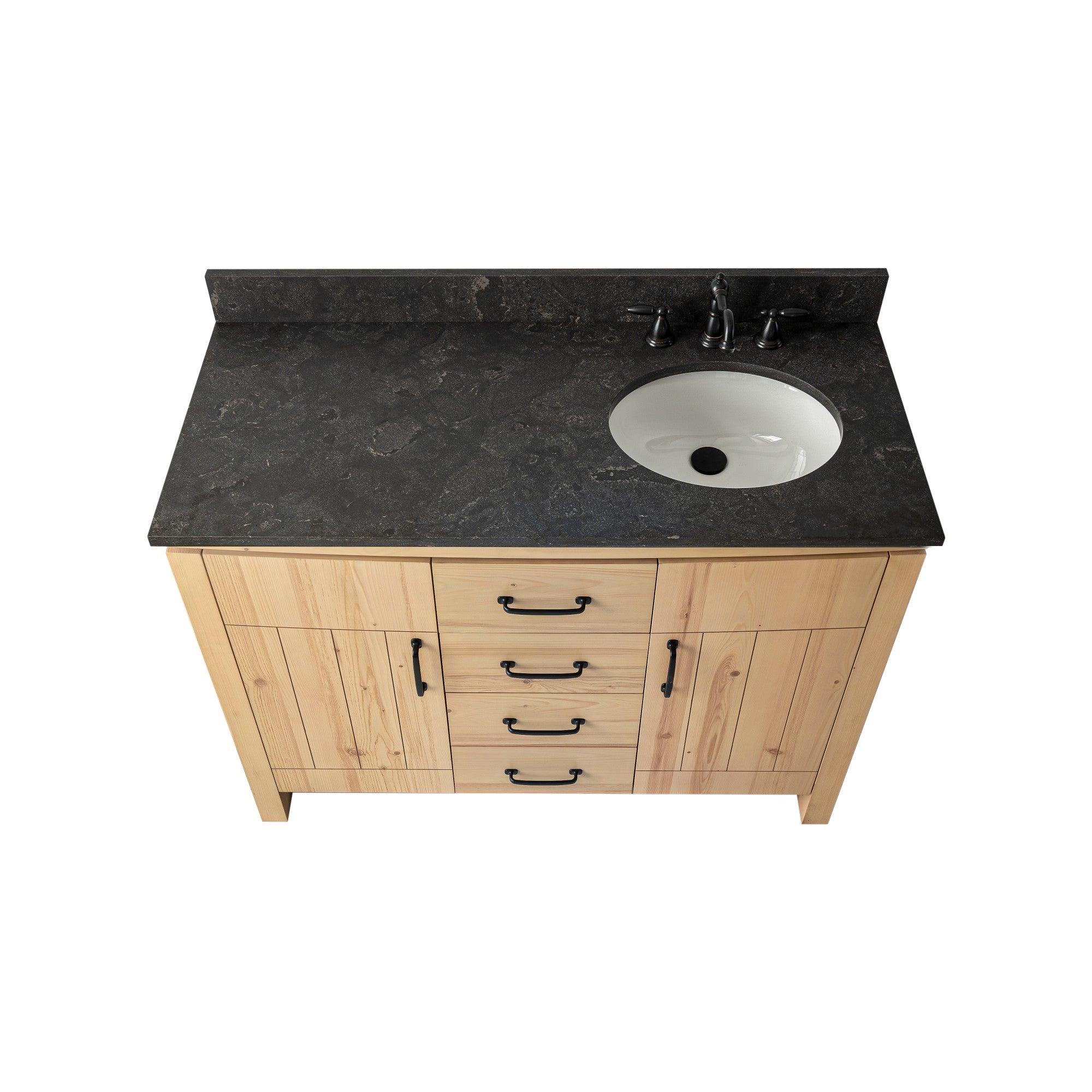Freestanding Bath Vanity with Blue Limestone Countertop - Sink,Up