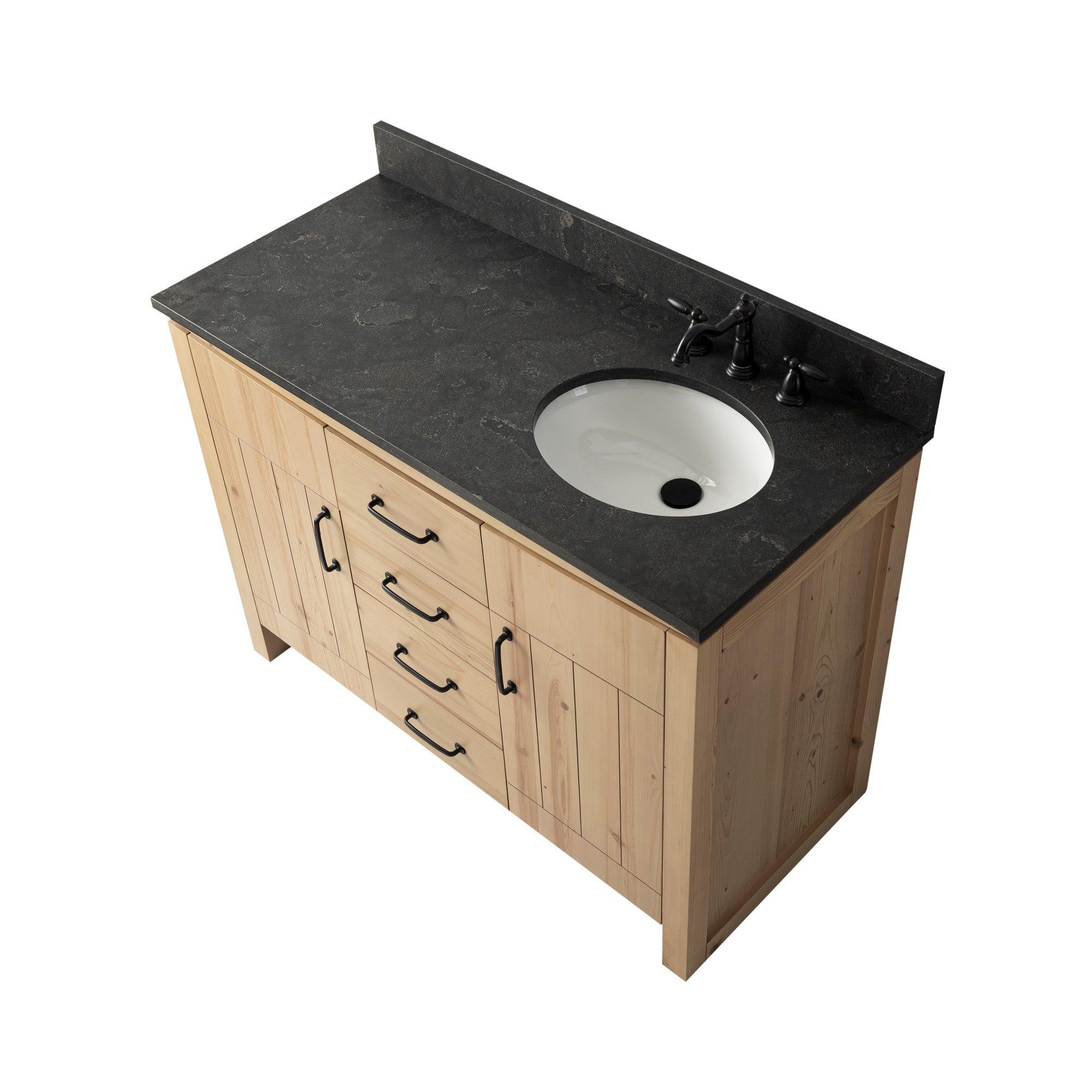 Freestanding Bath Vanity with Blue Limestone Countertop - Sink,Closed