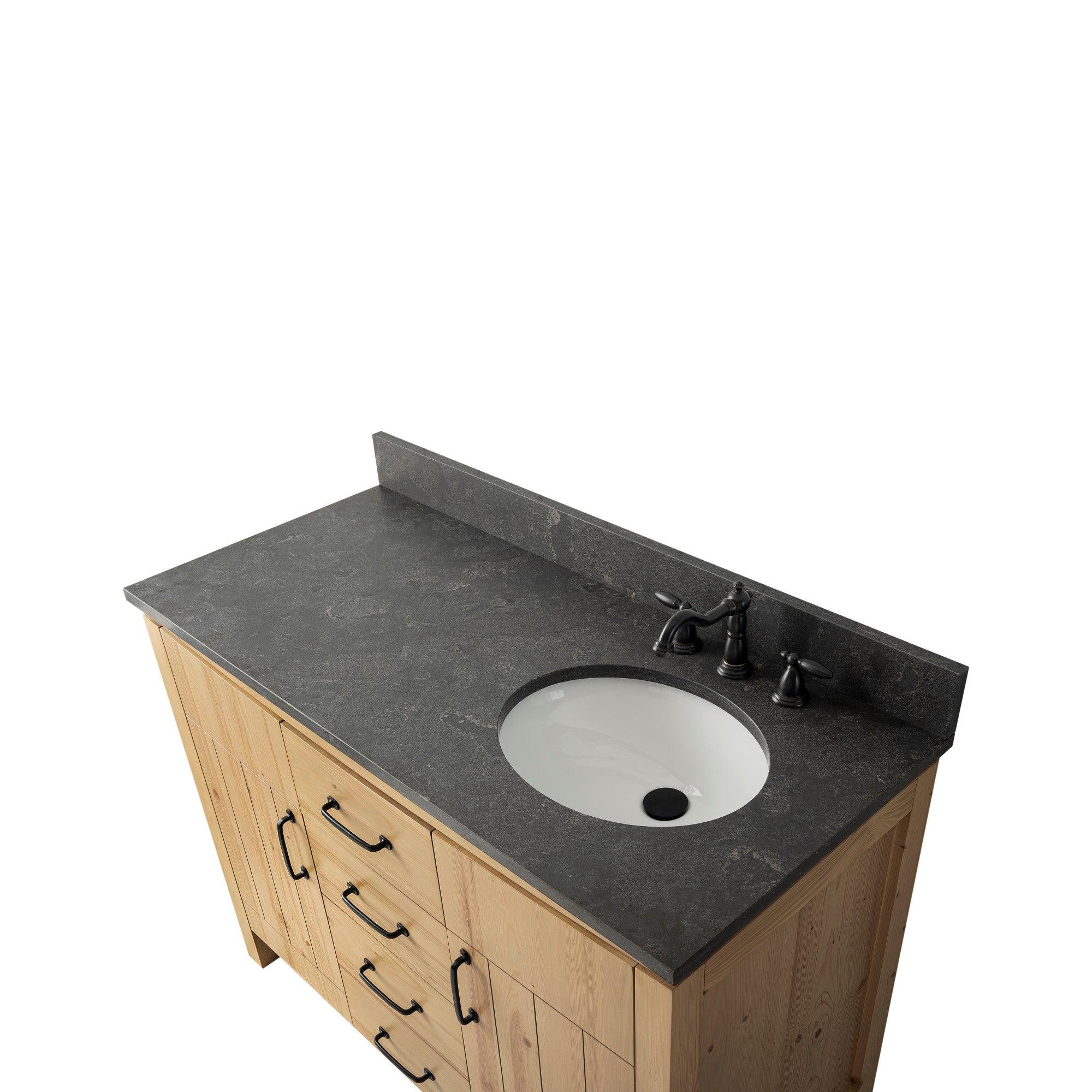 Freestanding Bath Vanity with Blue Limestone Countertop - Faucet