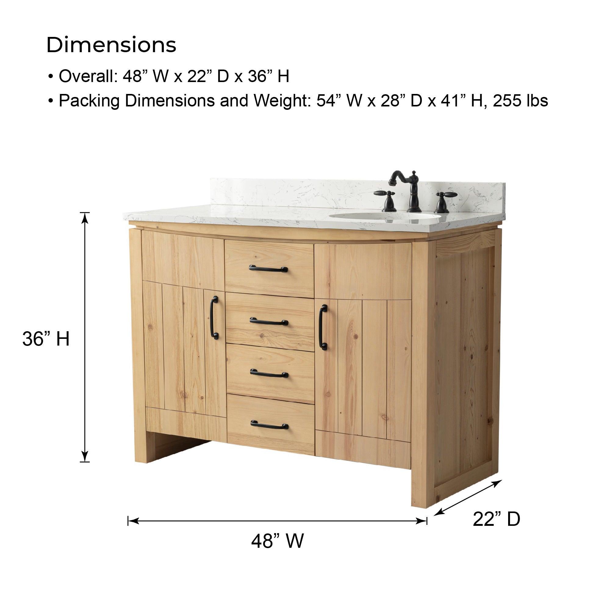 Bellaterra Natural Fir Wood 48 Inch Vanity - Dimensions