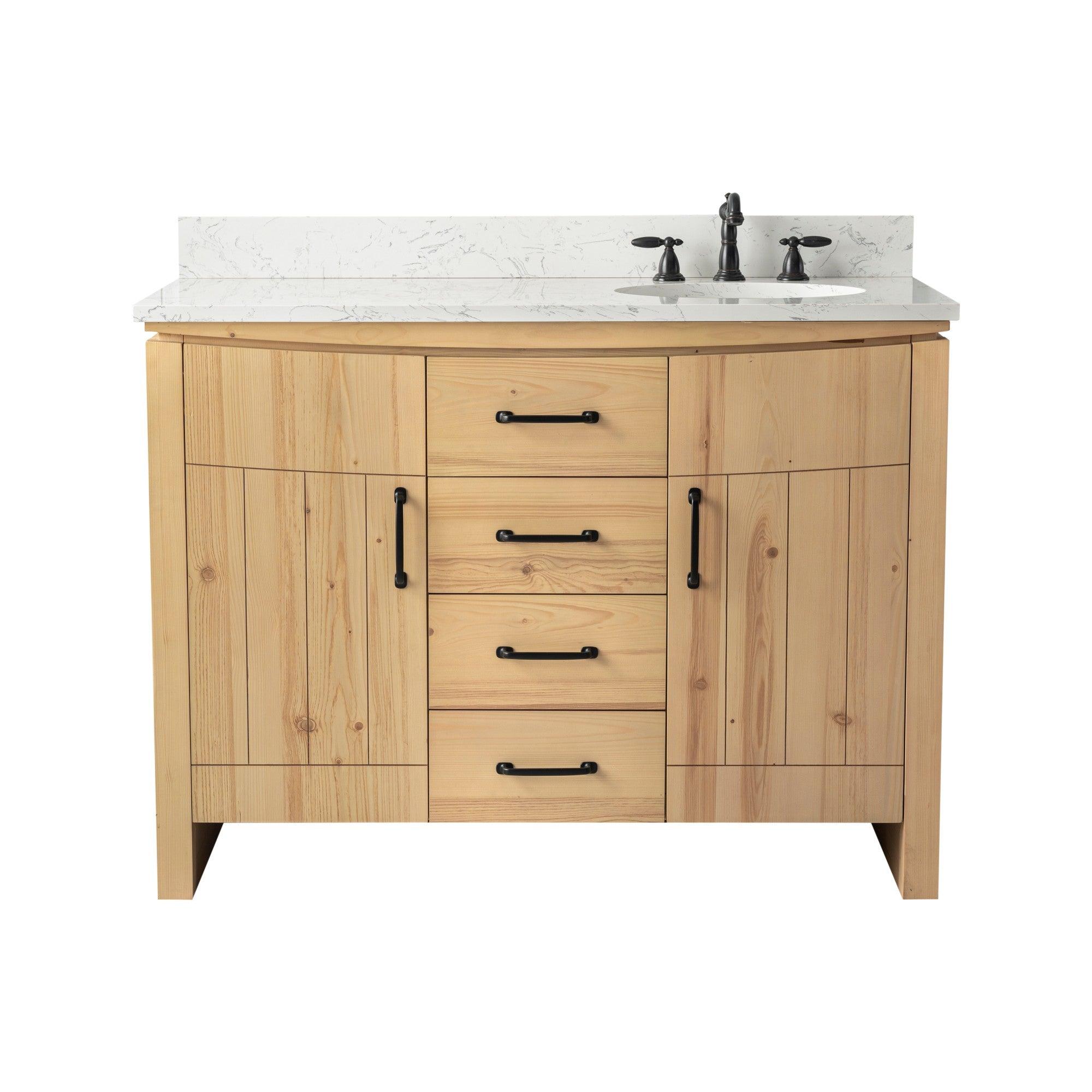 Bellaterra Natural Fir Wood 48 Inch Vanity - Drawers, Closed