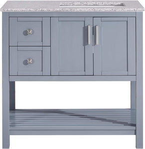 Silkroad Exclusive 36-inch Modern Vanity with Sesame Granite Top and Bluish Gray Finish - V10036GSSR