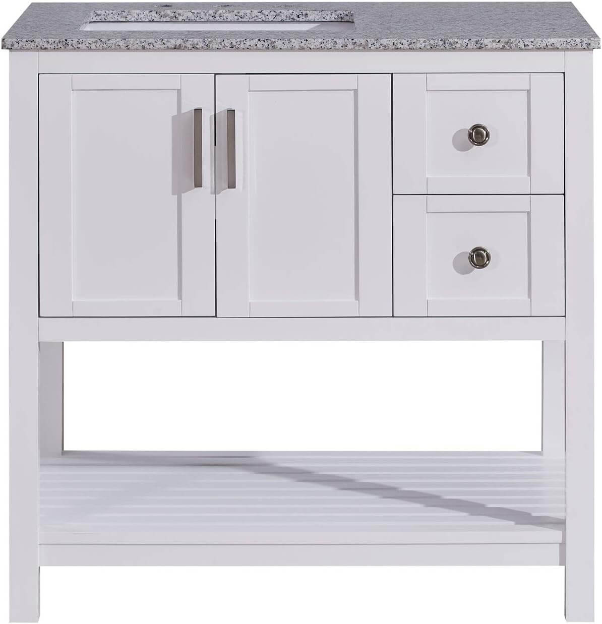 Silkroad Exclusive 36-inch Modern White Vanity with Sesame Granite Top - Single Sink - V10036WSSL