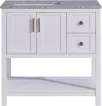 Silkroad Exclusive 36-inch Modern White Vanity with Sesame Granite Top - Single Sink - V10036WSSL