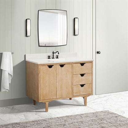 49 in. Single Sink Vanity in Weathered Neutral with Engineered Quartz Top, Hardware in Matte Black