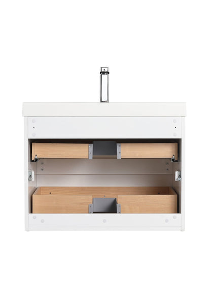 Blossom Assisi 30" Vanity - Eco-Friendly Minimalist Design with Soft-Closing Drawers, Glossy White, Acrylic Basin, back